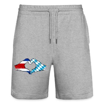 Costa Rica Bavière drapeau mains coeur utilisé - Short de jogging bio TRAINER Stanley/Stella unisexe - gris chiné - Devant - Nik (191cm) & Marisol (170cm)