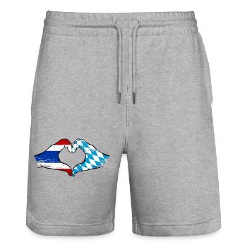 Thailand Bavaria Flag Hands Heart Shape Used - Stanley/Stella Trainer Unisex Organic Jogging Shorts - heather grey - Front - Nik (191cm) & Marisol (170cm)