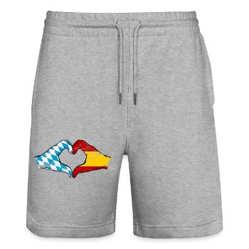 Bavaria Spain Flag Hands Heart Shape Used - Stanley/Stella Trainer Unisex Organic Jogging Shorts - heather grey - Front - Nik (191cm) & Marisol (170cm)