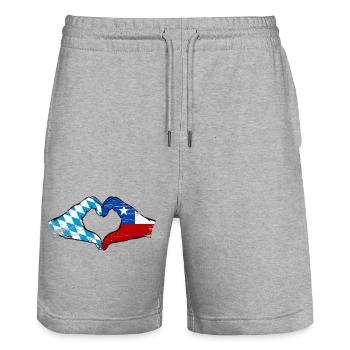Bavière, Chili, drapeau, aiguilles, forme de coeur utilisé - Short de jogging bio TRAINER Stanley/Stella unisexe - gris chiné - Devant - Nik (191cm) & Marisol (170cm)
