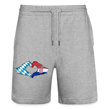 Bavaria Croatia Flag Hands Heart Shape Used - Stanley/Stella Trainer Unisex Organic Jogging Shorts - heather grey - Front - Nik (191cm) & Marisol (170cm)