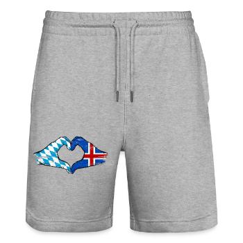 Bavière, Islande, drapeau, aiguilles, forme de coeur utilisé - Short de jogging bio TRAINER Stanley/Stella unisexe - gris chiné - Devant - Nik (191cm) & Marisol (170cm)