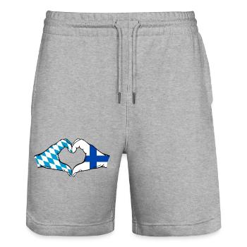 Bavière, Finlande, Drapeau, Mains, Coeur - Short de jogging bio TRAINER Stanley/Stella unisexe - gris chiné - Devant - Nik (191cm) & Marisol (170cm)