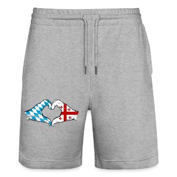 Bayern Georgien Flagge Hände Herzform used - Stanley/Stella Unisex Bio Joggingshorts Trainer  - Grau meliert - Vorne - Nik (191cm) & Marisol (170cm)
