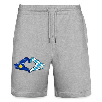 Kosovo Bavaria Flag Hands Heart Shape Used - Stanley/Stella Trainer Unisex Organic Jogging Shorts - heather grey - Front - Nik (191cm) & Marisol (170cm)