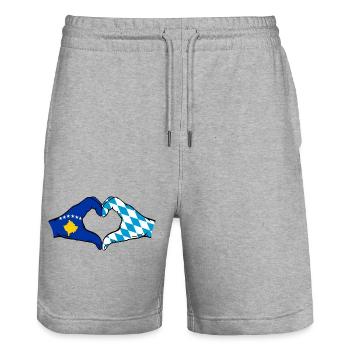 Kosovo Bavaria Flag Hands Heart Shape - Stanley/Stella Trainer Unisex Organic Jogging Shorts - heather grey - Front - Nik (191cm) & Marisol (170cm)