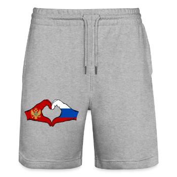 Montenegro Russia Flag Hands Heart Shape - Stanley/Stella Trainer Unisex Organic Jogging Shorts - heather grey - Front - Nik (191cm) & Marisol (170cm)