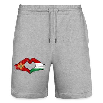 Montenegro Hungary Flag Hands Heart Shape Used - Stanley/Stella Trainer Unisex Organic Jogging Shorts - heather grey - Front - Nik (191cm) & Marisol (170cm)
