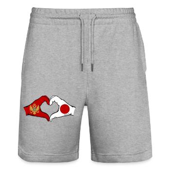 Montenegro Japan Flag Hands Heart Shape - Stanley/Stella Trainer Unisex Organic Jogging Shorts - heather grey - Front - Nik (191cm) & Marisol (170cm)
