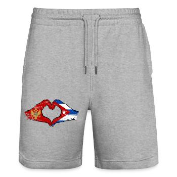 Montenegro Cuba Flag Hands Heart Shape Used - Stanley/Stella Trainer Unisex Organic Jogging Shorts - heather grey - Front - Nik (191cm) & Marisol (170cm)