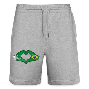 Pakistan Brésil drapeau mains forme de coeur utilisé - Short de jogging bio TRAINER Stanley/Stella unisexe - gris chiné - Devant - Nik (191cm) & Marisol (170cm)