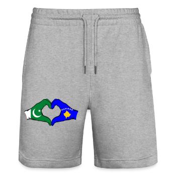 Pakistan Kosovo drapeau mains coeur forme - Short de jogging bio TRAINER Stanley/Stella unisexe - gris chiné - Devant - Nik (191cm) & Marisol (170cm)