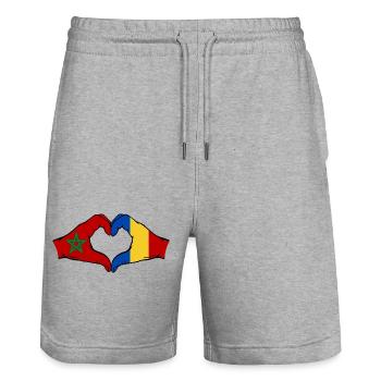 Maroc Roumanie Drapeau Mains Coeur Forme - Short de jogging bio TRAINER Stanley/Stella unisexe - gris chiné - Devant - Nik (191cm) & Marisol (170cm)