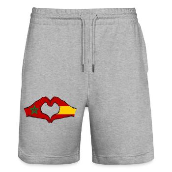 Maroc Espagne Drapeau Mains Coeur Forme - Short de jogging bio TRAINER Stanley/Stella unisexe - gris chiné - Devant - Nik (191cm) & Marisol (170cm)
