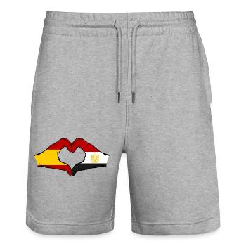 Spain Egypt Flag Hands Heart Shape - Stanley/Stella Trainer Unisex Organic Jogging Shorts - heather grey - Front - Nik (191cm) & Marisol (170cm)