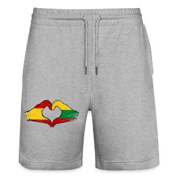 Espagne Lituanie drapeau mains forme de coeur utilisé - Short de jogging bio TRAINER Stanley/Stella unisexe - gris chiné - Devant - Nik (191cm) & Marisol (170cm)