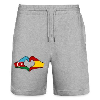 Aserbaidschan Spanien Flagge Haende Herzform - Stanley/Stella Unisex Bio Joggingshorts Trainer  - Grau meliert - Vorne - Nik (191cm) & Marisol (170cm)