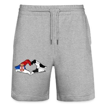 Serbie Football Drapeau Mains Coeur Forme Utilisé - Short de jogging bio TRAINER Stanley/Stella unisexe - gris chiné - Devant - Nik (191cm) & Marisol (170cm)