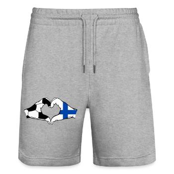 Finnland Fussball Flagge Haende Herzform - Stanley/Stella Unisex Bio Joggingshorts Trainer  - Grau meliert - Vorne - Nik (191cm) & Marisol (170cm)