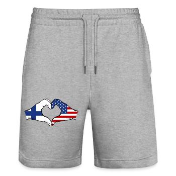 Finlande États-Unis Drapeau Mains Coeur Forme - Short de jogging bio TRAINER Stanley/Stella unisexe - gris chiné - Devant - Nik (191cm) & Marisol (170cm)