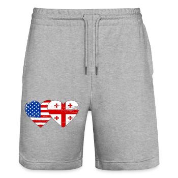 USA Georgia flag heart shape used - Stanley/Stella Trainer Unisex Organic Jogging Shorts - heather grey - Front - Nik (191cm) & Marisol (170cm)