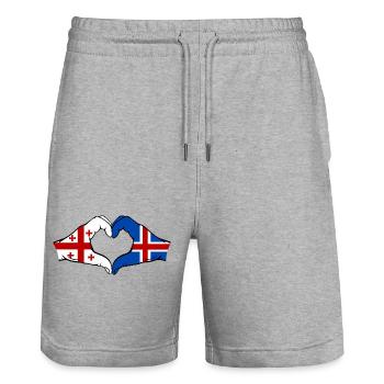 Géorgie Islande Drapeau Mains Coeur Forme - Short de jogging bio TRAINER Stanley/Stella unisexe - gris chiné - Devant - Nik (191cm) & Marisol (170cm)