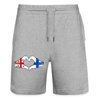 Georgien Finnland Flagge Haende Herzform used - Stanley/Stella Unisex Bio Joggingshorts Trainer  - Grau meliert - Vorne - Nik (191cm) & Marisol (170cm)