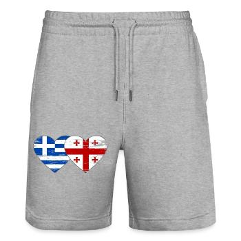 Grèce Géorgie Drapeau Coeur Utilisé - Short de jogging bio TRAINER Stanley/Stella unisexe - gris chiné - Devant - Nik (191cm) & Marisol (170cm)