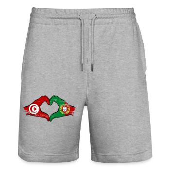 Tunisie Portugal Drapeau Mains Coeur Forme Utilisé - Short de jogging bio TRAINER Stanley/Stella unisexe - gris chiné - Devant - Nik (191cm) & Marisol (170cm)
