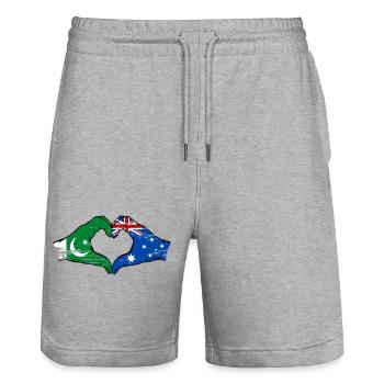 Pakistan Australie Drapeau Mains Coeur - Short de jogging bio TRAINER Stanley/Stella unisexe - gris chiné - Devant - Nik (191cm) & Marisol (170cm)