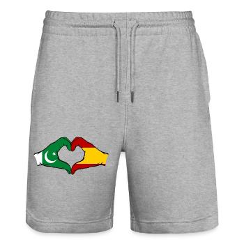 Pakistan Spanien Flagge Haende Herzform - Stanley/Stella Unisex Bio Joggingshorts Trainer  - Grau meliert - Vorne - Nik (191cm) & Marisol (170cm)