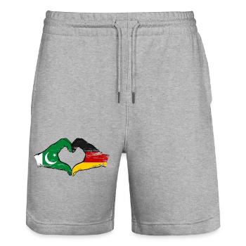 Pakistan Allemagne Drapeau Mains Coeur - Short de jogging bio TRAINER Stanley/Stella unisexe - gris chiné - Devant - Nik (191cm) & Marisol (170cm)