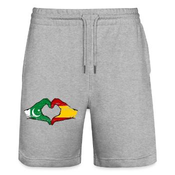 Pakistan Spanien Flagge Haende Herzform - Stanley/Stella Unisex Bio Joggingshorts Trainer  - Grau meliert - Vorne - Nik (191cm) & Marisol (170cm)