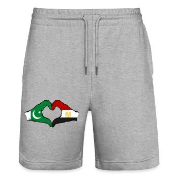 Pakistan Ägypten Flagge Haende Herzform - Stanley/Stella Unisex Bio Joggingshorts Trainer  - Grau meliert - Vorne - Nik (191cm) & Marisol (170cm)