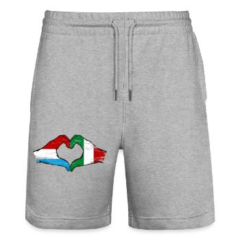 Luxembourg Italy Flag Hands Heart Shape Used - Stanley/Stella Trainer Unisex Organic Jogging Shorts - heather grey - Front - Nik (191cm) & Marisol (170cm)