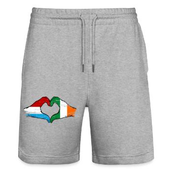 Aiguilles du drapeau luxembourgeois de l’Irlande en forme de coeur utilisées - Short de jogging bio TRAINER Stanley/Stella unisexe - gris chiné - Devant - Nik (191cm) & Marisol (170cm)