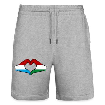 Luxembourg Hungary Flag Hands Heart Shape - Stanley/Stella Trainer Unisex Organic Jogging Shorts - heather grey - Front - Nik (191cm) & Marisol (170cm)