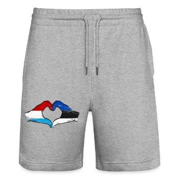 Luxemburg Estland Flagge Haende Herzform used - Stanley/Stella Unisex Bio Joggingshorts Trainer  - Grau meliert - Vorne - Nik (191cm) & Marisol (170cm)