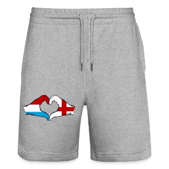 Luxemburg England Flagge Haende Herzform - Stanley/Stella Unisex Bio Joggingshorts Trainer  - Grau meliert - Vorne - Nik (191cm) & Marisol (170cm)