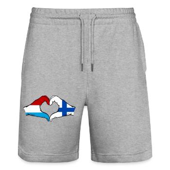 Luxembourg Finlande Drapeau Mains Coeur Forme - Short de jogging bio TRAINER Stanley/Stella unisexe - gris chiné - Devant - Nik (191cm) & Marisol (170cm)