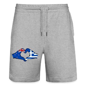 Neuseeland Griechenland Flagge Haende Herzform - Stanley/Stella Unisex Bio Joggingshorts Trainer  - Grau meliert - Vorne - Nik (191cm) & Marisol (170cm)