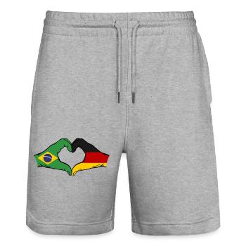 Brésil Allemagne Drapeau Main Coeur Forme - Short de jogging bio TRAINER Stanley/Stella unisexe - gris chiné - Devant - Nik (191cm) & Marisol (170cm)