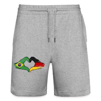 Brésil Allemagne Drapeau Main Forme Coeur Utilisé - Short de jogging bio TRAINER Stanley/Stella unisexe - gris chiné - Devant - Nik (191cm) & Marisol (170cm)