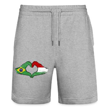 Brésil Hongrie Drapeau Mains Coeur Forme Utilisé - Short de jogging bio TRAINER Stanley/Stella unisexe - gris chiné - Devant - Nik (191cm) & Marisol (170cm)