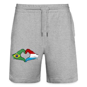Brésil Luxembourg Drapeau Mains Coeur Forme Utilisé - Short de jogging bio TRAINER Stanley/Stella unisexe - gris chiné - Devant - Nik (191cm) & Marisol (170cm)