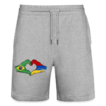 Brasilien Armenien Flagge Haende Herzform used - Stanley/Stella Unisex Bio Joggingshorts Trainer  - Grau meliert - Vorne - Nik (191cm) & Marisol (170cm)
