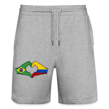 Brésil Colombie Drapeau Mains Coeur Forme - Short de jogging bio TRAINER Stanley/Stella unisexe - gris chiné - Devant - Nik (191cm) & Marisol (170cm)