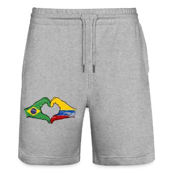 Brasilien Kolumbien Flagge Haende Herzform used - Stanley/Stella Unisex Bio Joggingshorts Trainer  - Grau meliert - Vorne - Nik (191cm) & Marisol (170cm)