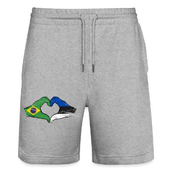 Brazil Estonia Flag Hands Heart Shape Used - Stanley/Stella Trainer Unisex Organic Jogging Shorts - heather grey - Front - Nik (191cm) & Marisol (170cm)