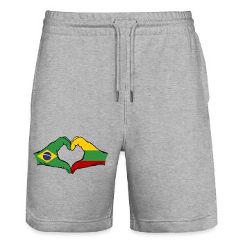 Brésil Lituanie Drapeau Mains Coeur Forme - Short de jogging bio TRAINER Stanley/Stella unisexe - gris chiné - Devant - Nik (191cm) & Marisol (170cm)